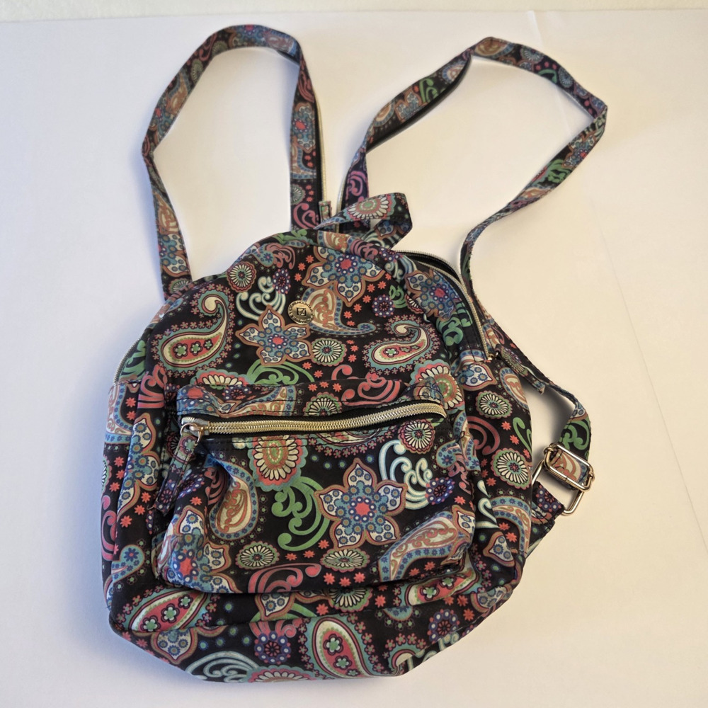 Stone Mountain Paisley Floral Mini Backpack Black Multicolor Zip Pockets
